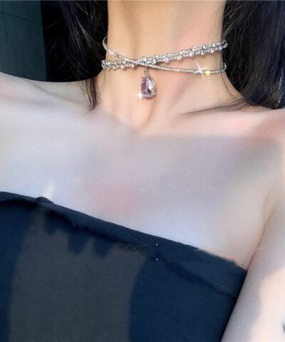 Luxury Crown Crystal Choker Necklace Water Drop Pendant