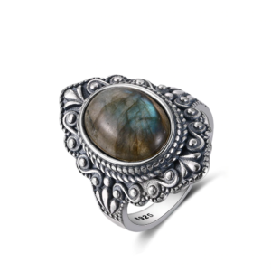 Vintage Oval Natural Labradorite Rings 925 Sterling Silver
