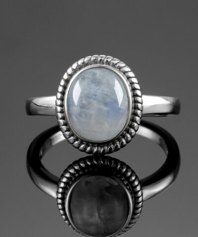 New Fashion 8x10mm Oval Natural Moonstones Rings 925 Silver Jewelry