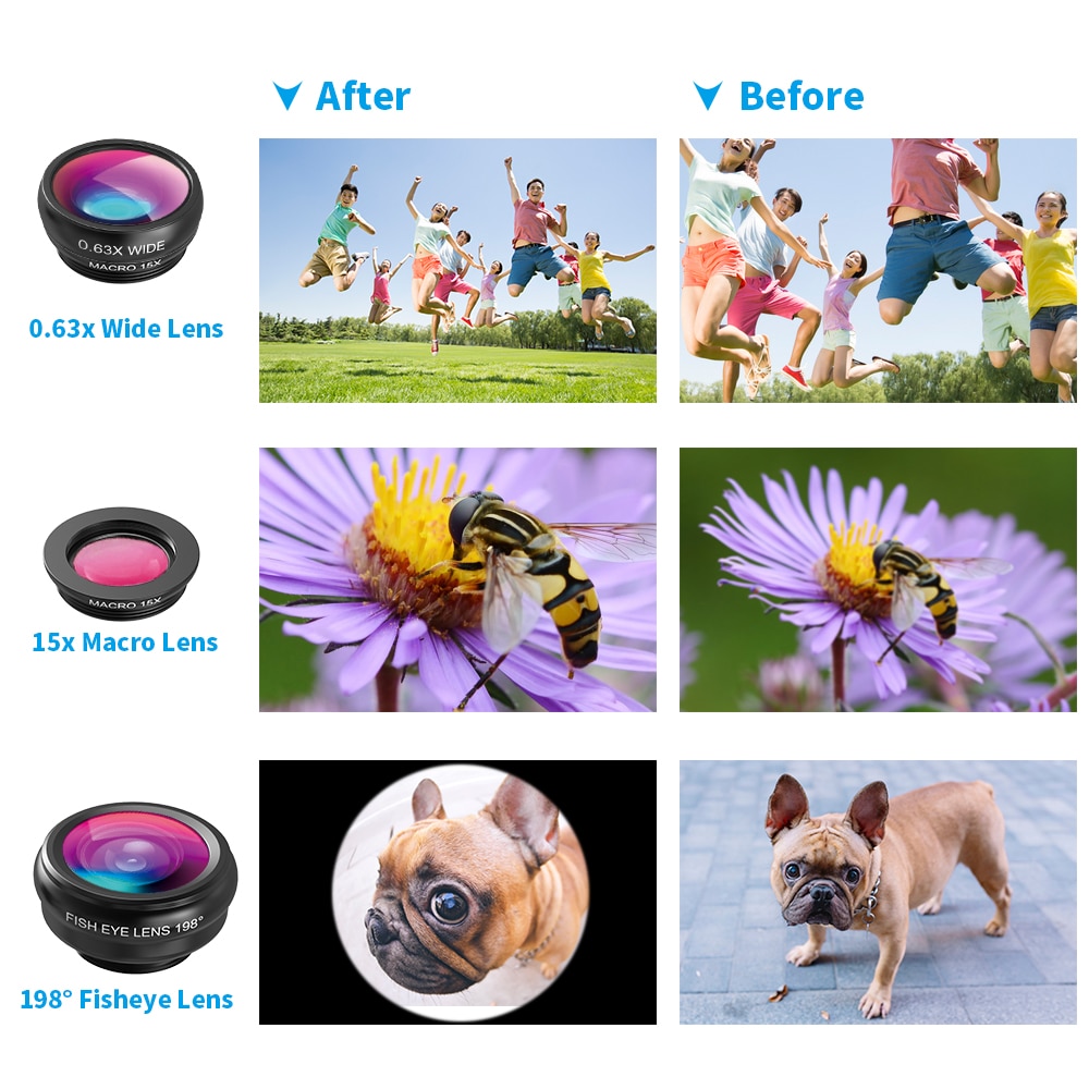Phone Lens Kit Fisheye Wide Angle Macro 18X Telephoto With 3 in 1 Lens 4