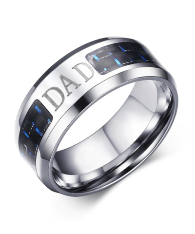 Trendy Men Ring with Blue Carbon Fiber Stainless Steel Father’s Day Gift