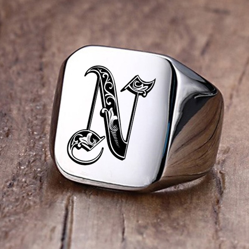 Retro Initials Signet Rings for Men 1