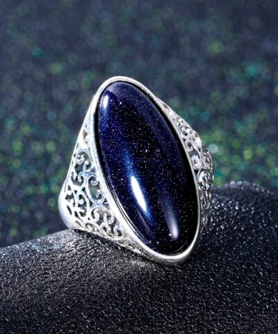 925 Sterling Silver Vintage Blue Sand Hollow Elegant Rings