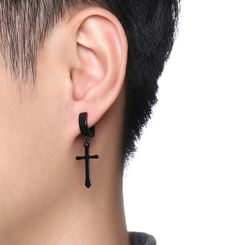Cross Earrings Stainless Steel Dangle Earrings for Male 2