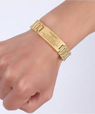 Stainless Steel Engraved ID Bracelet Watch Link Design Meaningful Gift for Husband