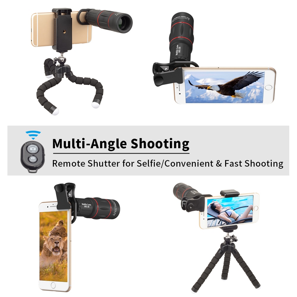 Phone Lens Kit Fisheye Wide Angle Macro 18X Telephoto With 3 in 1 Lens 5