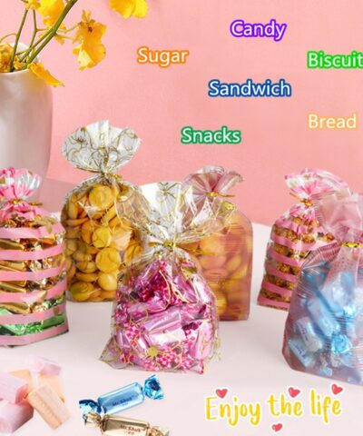 50Pcs Bags and Wire Ties Plastic Gift Packaging Pouches