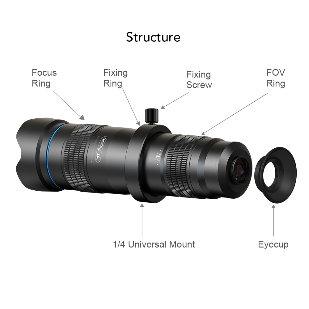 Optic Phone Camera Lens HD 28X Metal Telescope Lens Monocular with Mini Selfie Tripod 2