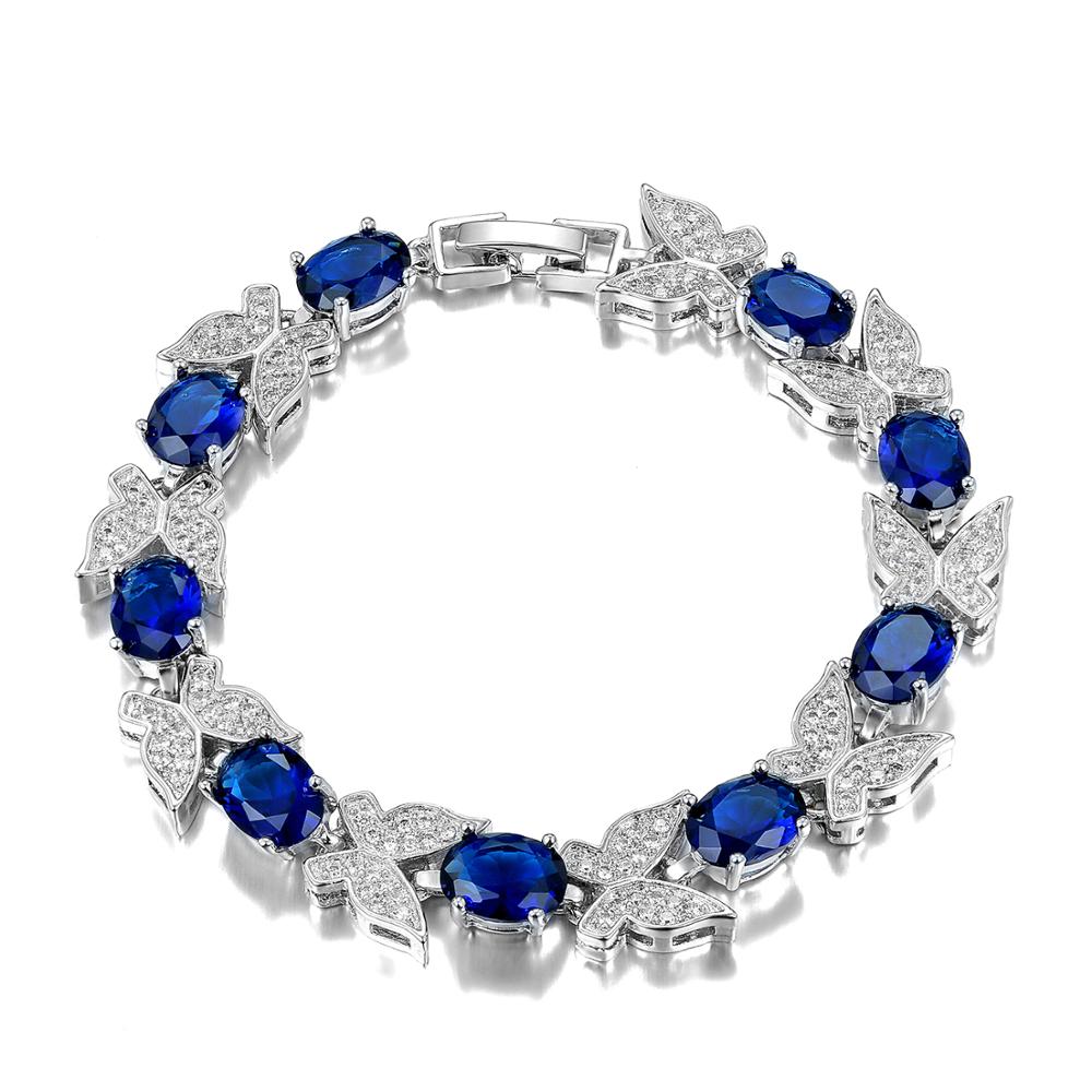 New Luxury Butterfly Bracelets Aquamarine 925 Sterling Silver Charm Bracelets 11