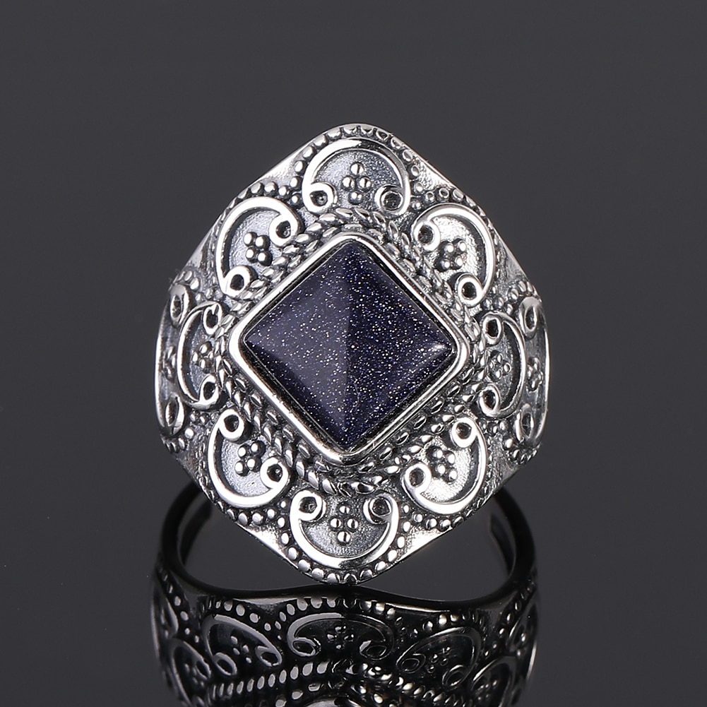 S925 Sterling Silver Rings Blue Sandstone Gemstone Rings 1