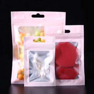 Matte Pink Aluminum Foil Window Zip Lock Bags Gift Pouches 2