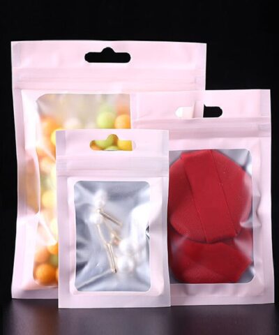 Matte Pink Aluminum Foil Window Zip Lock Bags Gift Pouches