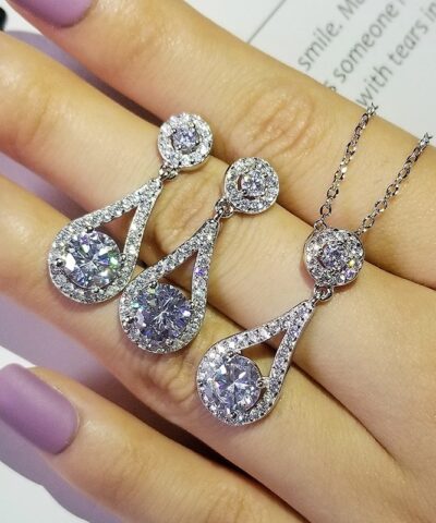 2Pcs Pack Multicolor 925 Sterling Silver Earrings Necklace for Women