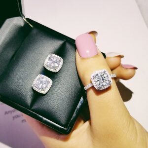 2Pcs Pack 925 Sterling Silver Cushion Cut Zircon CZ Jewelry Set 1