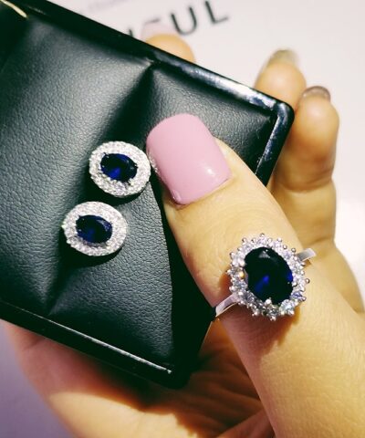 2Pcs Pack 925 Sterling Silver Ring Earrings Set