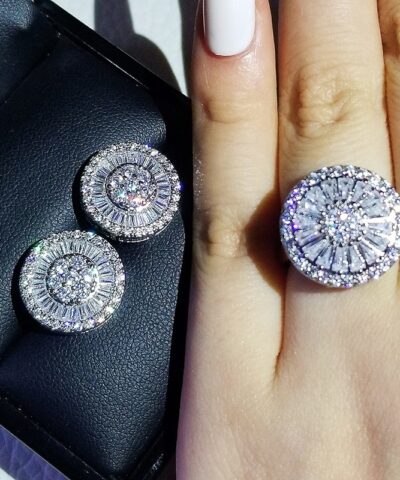 2Pcs Pack 925 Sterling Silver Cushion Cut Zircon Jewelry Set