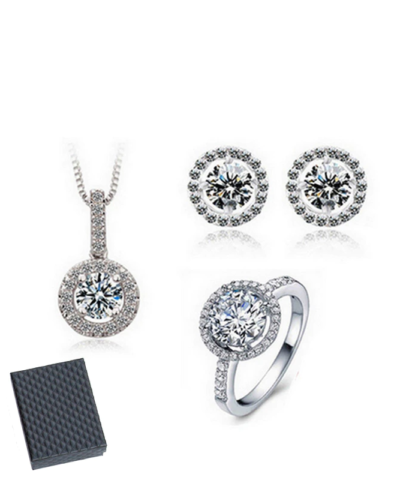 3Pcs Pack Real 925 Sterling Silver Ring Earrings Necklace Set