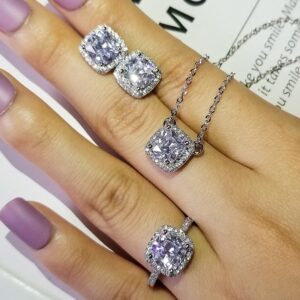 3Pcs Pack Real 925 Sterling Silver Necklace Ring Earrings Set 1