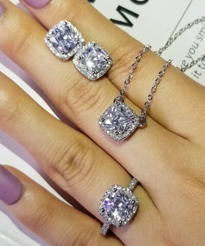 3Pcs Pack Real 925 Sterling Silver Necklace Ring Earrings Set