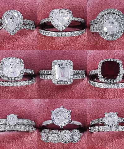 925 Sterling Silver Luxury Wedding Rings Set for Bridal