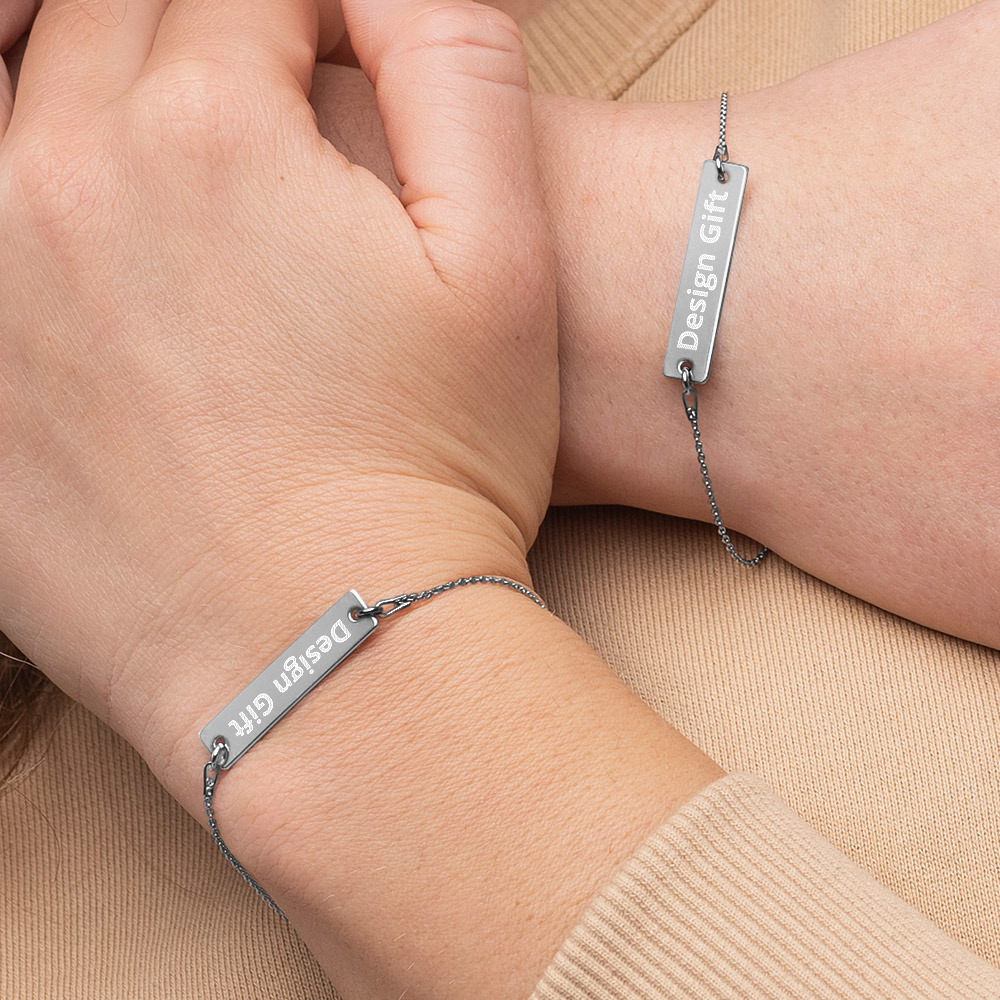 Printable Design Engraved Silver Bar Chain Bracelet - Image 10