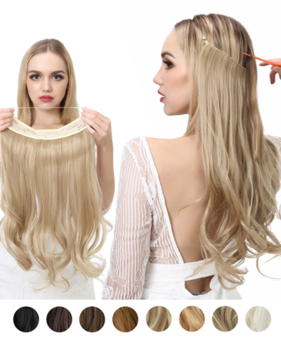 Synthetic Hair Extensions No Clip Ombre Blonde Black Pink Natural Fake Artificial Hairpiece