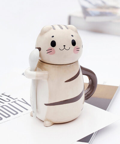 New Cute Cat Ceramic Coffee Mug With Spoon Creative Hand Painted Cup
