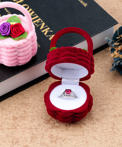 Cute Flower Basket Shape Velvet Jewelry Gift Box