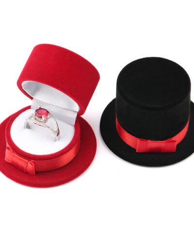 Red Black Hat Shape Jewelry Box Velvet Case for Jewelry Packaging