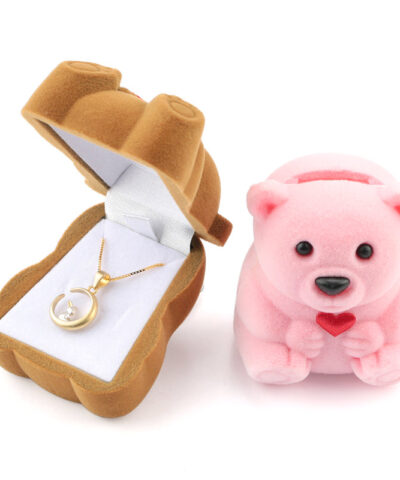 2 Pieces Cute Bear Velvet Gift Boxes for Jewelry Packaging & Display