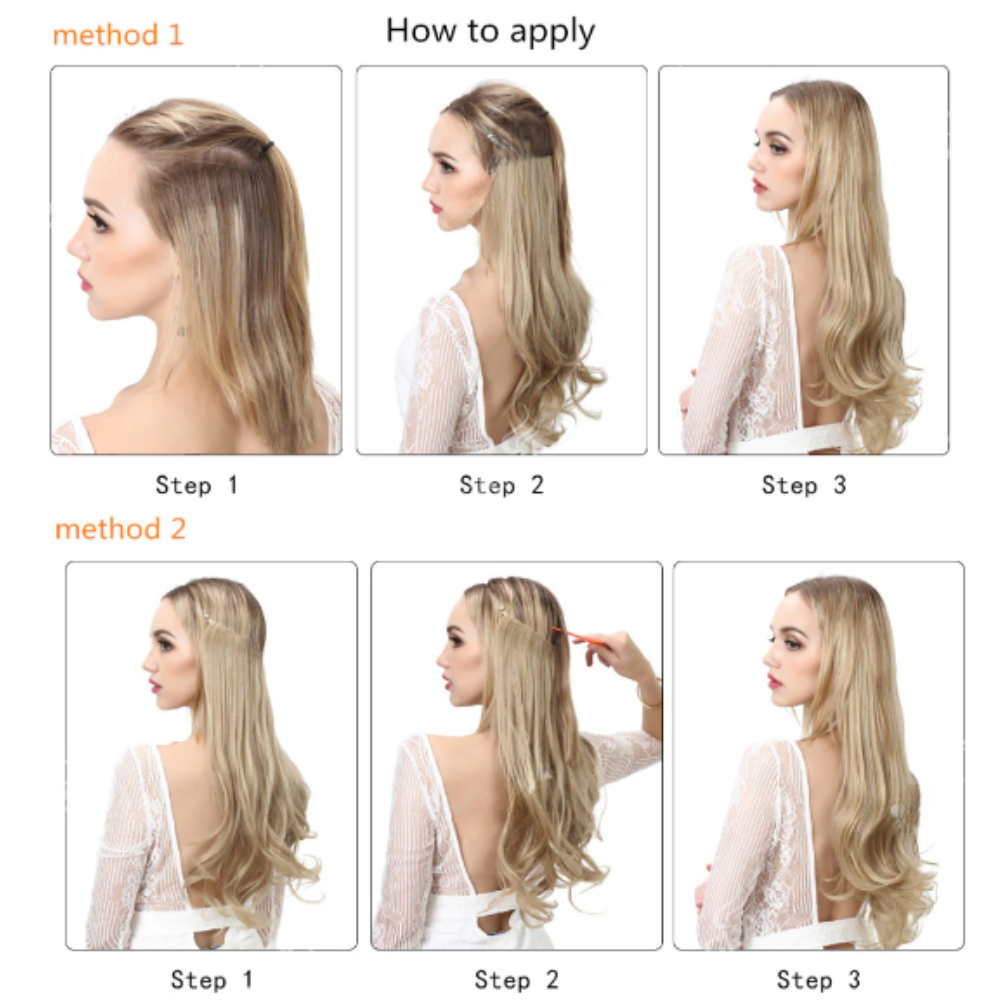 Synthetic Hair Extensions No Clip Ombre Blonde Black Pink Natural Fake Artificial Hairpiece 6