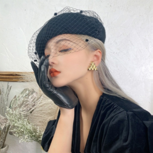 Winter Thick Wool Beret Adjustable Size Solid Color Vintage Mesh Yarn Beret