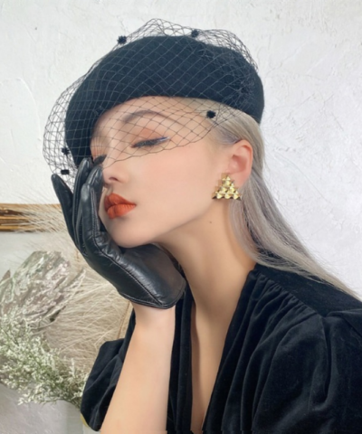 Winter Thick Wool Beret Adjustable Size Solid Color Vintage Mesh Yarn Beret