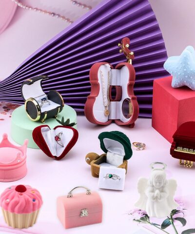Velvet Jewelry Gift Box Ring Earrings Holder