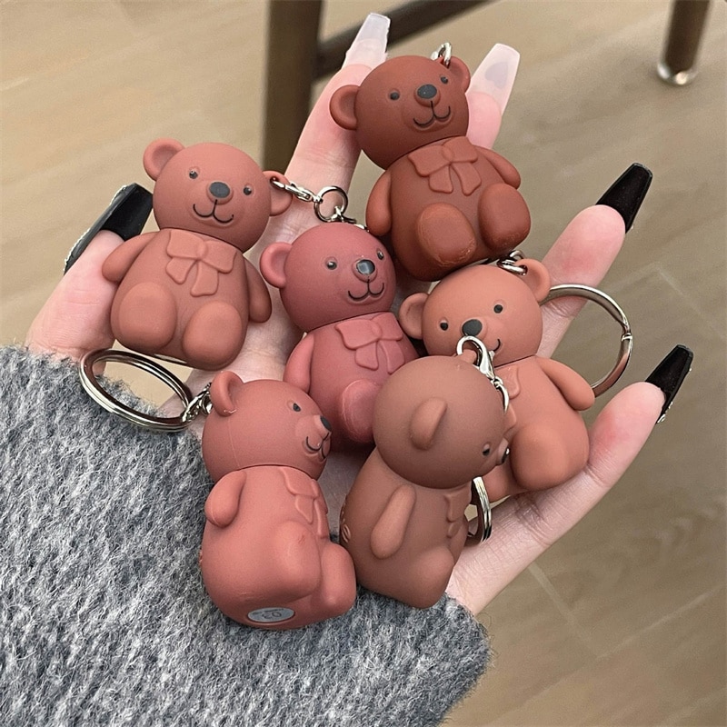 New Cute Bear Matte Lip Mud Velvet Pink Keychain Lipstick Waterproof Long Lasting 6