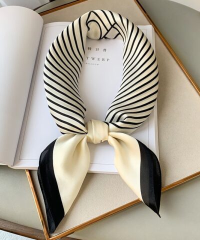 Silk Square Plaid Scarf Satin Neckerchief Hair Tie Band